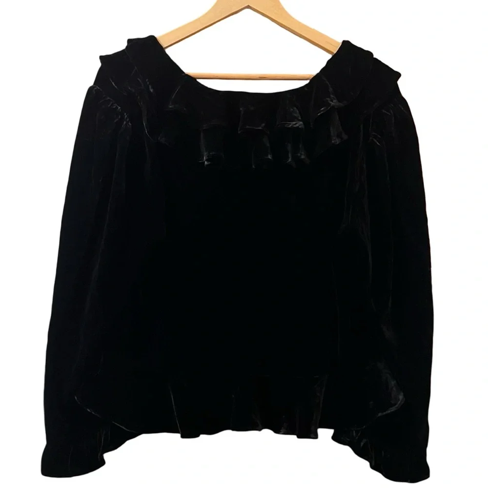 Rixo Top Atlas Ruffle Velvet Blouse Free People Whimsigoth 90s Witchy Shirt XL‎